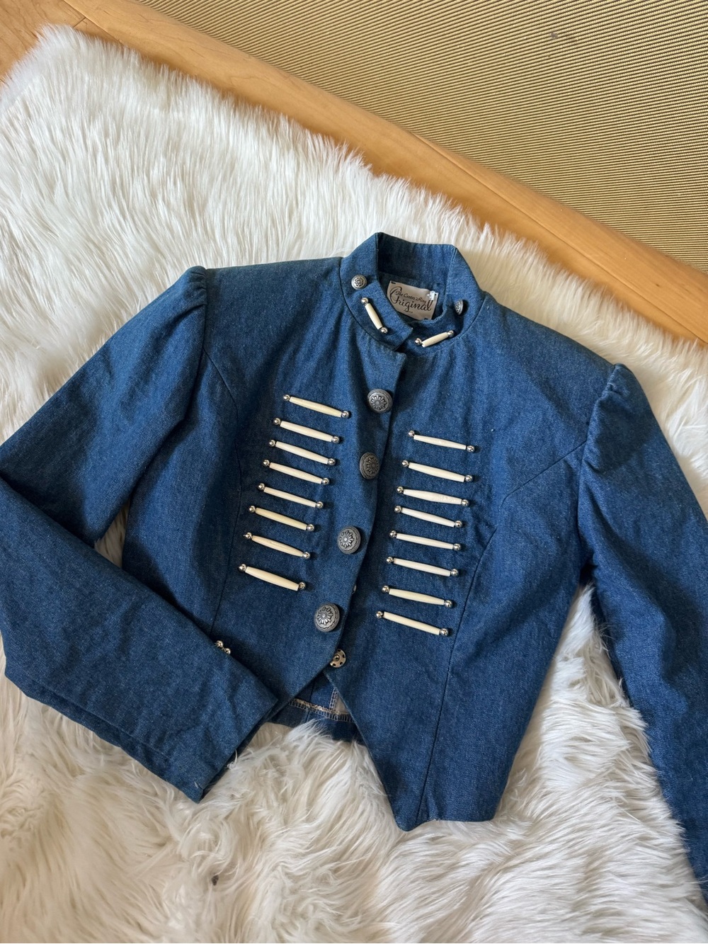 {vintage} Denim Military Jacket - Blue